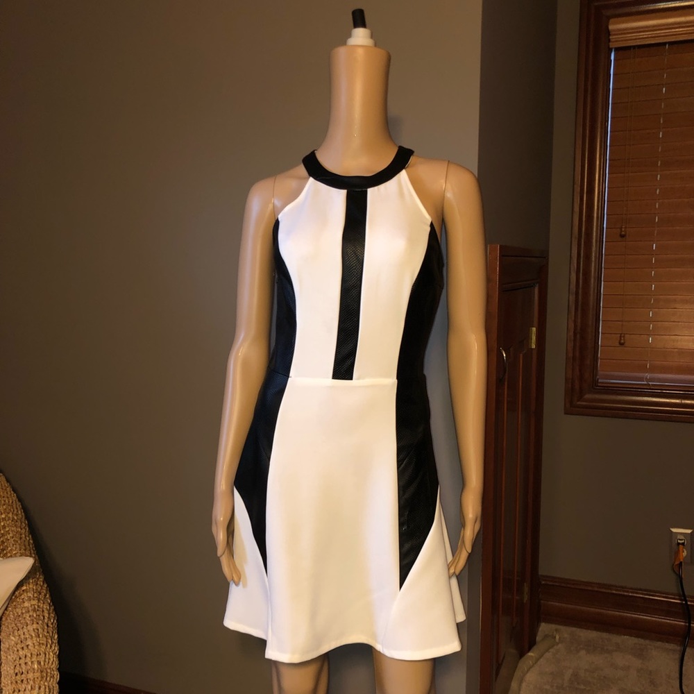 GUESS Faux Leather Accented Fit & Flare Dress NWOT